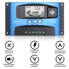 Rialtóir Painéil Gréine Mppt Ceallraí Cliste, Rialtóir Muirir 12V/24V le Calafoirt USB Dúbailte 5V, Monatóireacht Fíor-Ama, Oiriúnach don