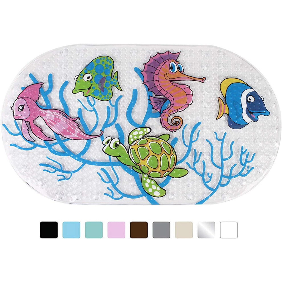 Kids' Bathroom Mat Cartoon Patterns, Machine Washable, Durable Pvc Material With Strong Suction Cups For Smooth Surface (69X39Cm)