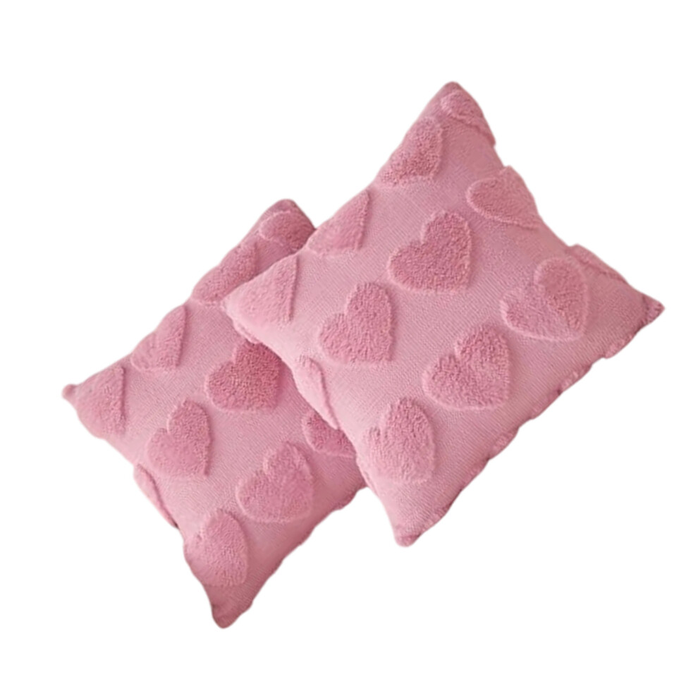 45x45cm Heart Plush Jacquard Pillow Covers Set of 2-Pink