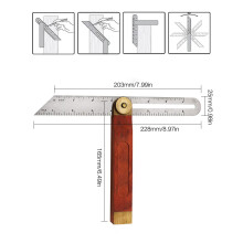 Jauge d'angle coulissante en T réglable, lame en acier inoxydable avec manche en bois dur, outil 2 en 1 pour le travail du bois, la menuiserie et
