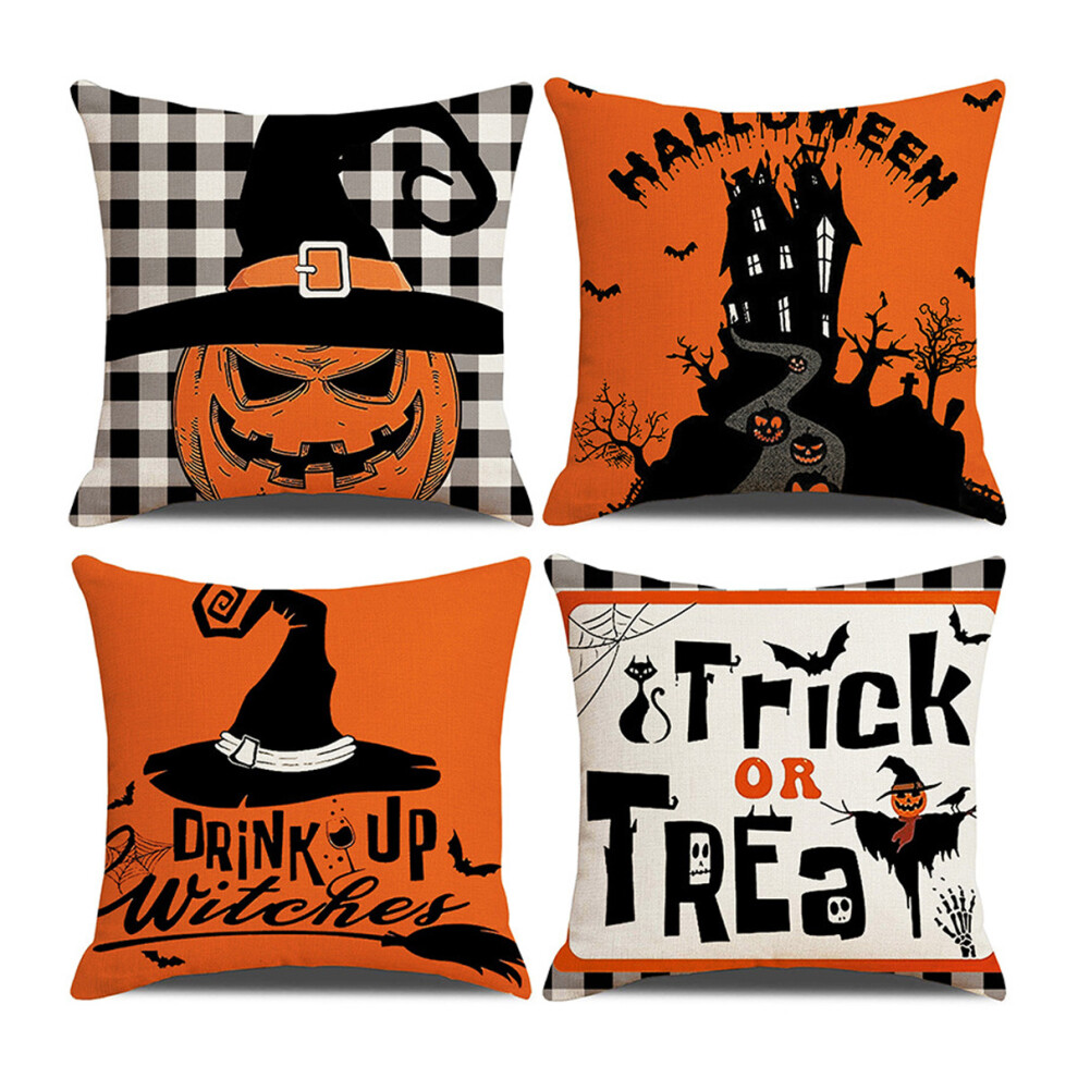Halloween Decor Linen Pillow Covers, Premium Quality Material for Versatile Accent Pieces, Festive Atmosphere Creators with Concealed Zipper (Set of 4-image-OPC-PP26989-NEW