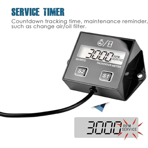 Digital Tachometer for Small Engine, Inductive Tachometer Engine RPM Gauge and Hour Meter, Service Timer Function Maintenance Reminder with 2