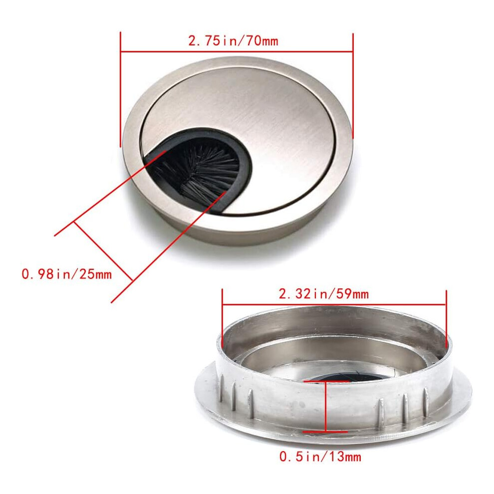 Stylish Desk Grommet, Zinc Alloy Construction For Optimal Cable Management, Wire Organizer With Removable Lids For Easy Access, Brushed Silver Finish 9128293317177