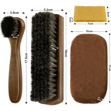 Brosse à chaussures en crin de cheval, kit de cirage avec brosse à long manche et brosse de finition, kit d'entretien pour le cuir en poils naturels