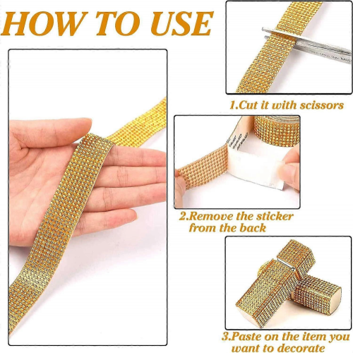 Αυτοκόλλητη ταινία στρας, 1 ρολό, συμβατή DIY, Αυτοκίνητο, Σπίτι, Γάμος (Χρυσή) 2