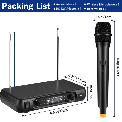 Duales VHF Wireless-Mikrofonsystem mit LED-Display, EU-Stecker 1