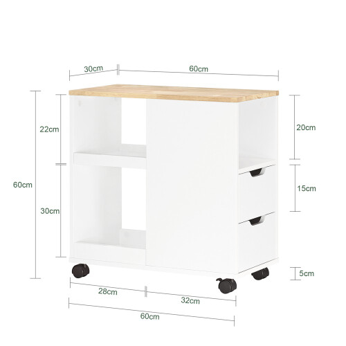 SoBuy τραπεζάκι με τροχούς λευκό-φυσικό 60x30x60cm 2