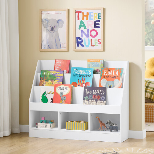 SoBuy Kids Bookshelf with 3 Storage Compartments, White 1