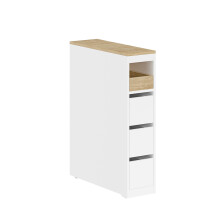 SoBuy Meuble WC blanc 4 roues, 3 tiroirs, étagère
