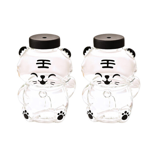 Leak Proof Glass Straw Cup Bear Theme Travel Friendly- 1 2