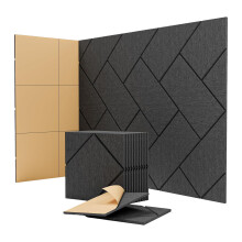 12Pcs Acoustic Wall Panels Angled Square Peels and Stick-Black