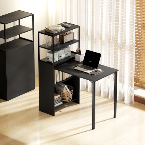 Homcom HOMCOM Foldable Computer Desk, Home Office Desk for Small Spaces, Black