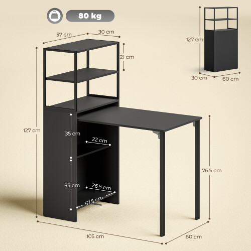 Homcom HOMCOM Foldable Computer Desk, Home Office Desk for Small Spaces, Black 2