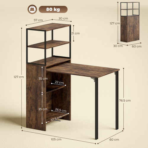 Homcom HOMCOM Foldable Computer Desk, Office Desk for Small Spaces, Rustic Brown 2