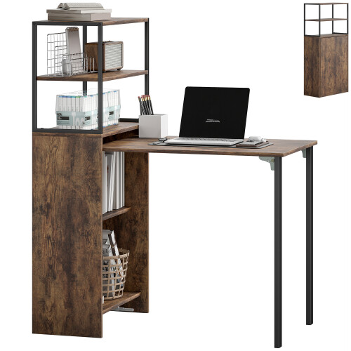 Homcom HOMCOM Foldable Computer Desk, Office Desk for Small Spaces, Rustic Brown 1