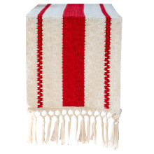 Table Runner Linen Look Retro-knotted Red on both sides an