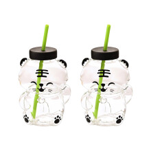 Cute Bear Design Glass Straw Cup Leak Proof Lid Portable- 2 2