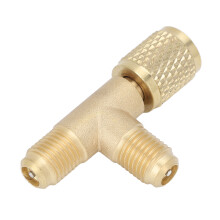 Ventileinsatz-T-Stück-Adapter, Schnellkupplungs-T-Stück-Adapter aus Messing, 1/4 Zoll SAE, robuste Ausführung für R22, R12 und R134,