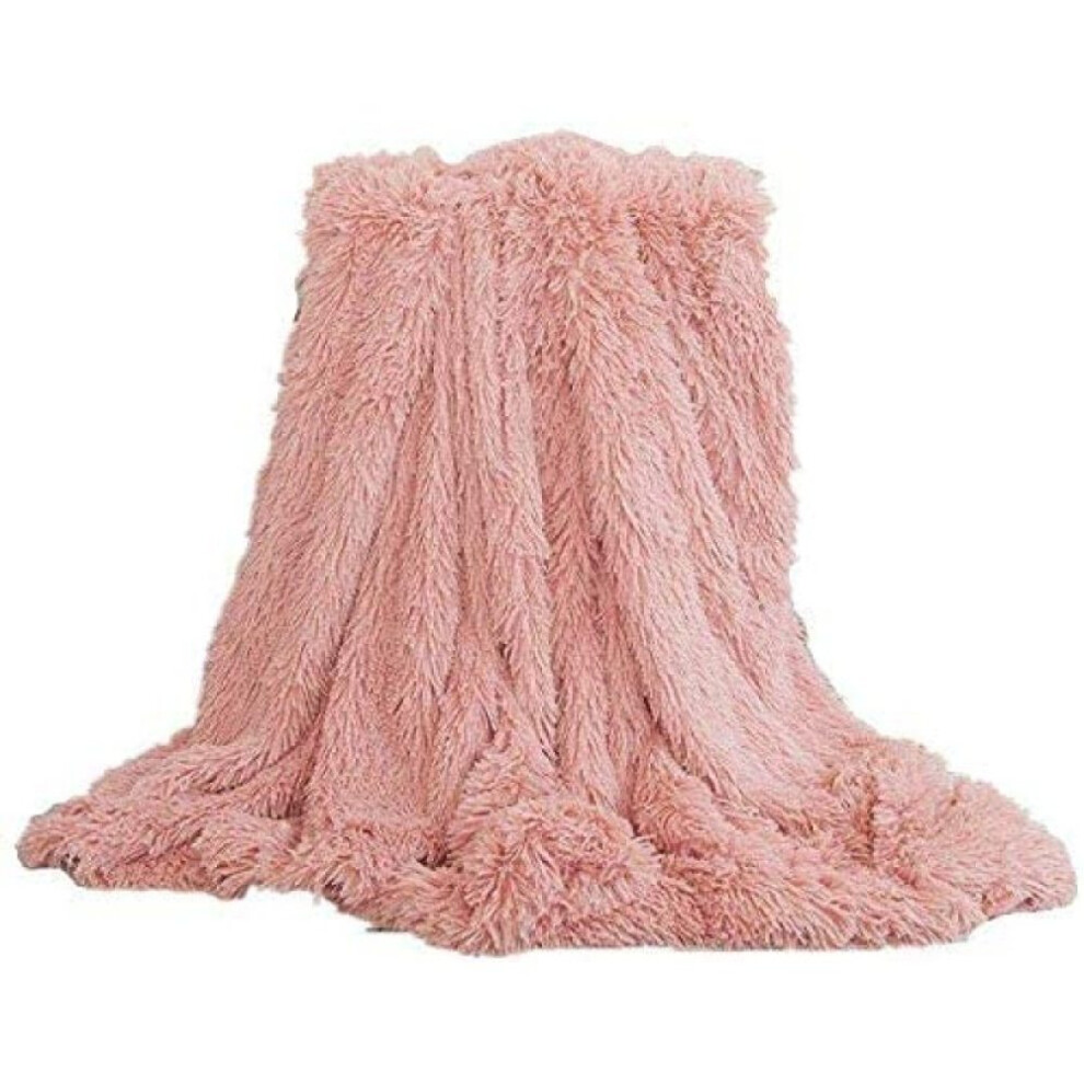 Chic Fuzzy Faux Fur Throw Blanket For Couch And Bed Protection, Elegant Color Reversible Design Home Decor Cozy Plush Blanket Microfibre Polyester, Ul