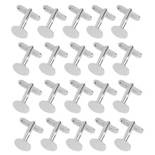 20Pcs Fashion Men Silver 12mm Flat Round Blank Settings Cuff Links Cuf