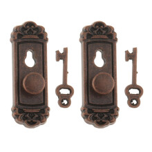 2 Pieces 1/12 Dollhouse Miniature Vintage Door Locks with Keys - Bronz
