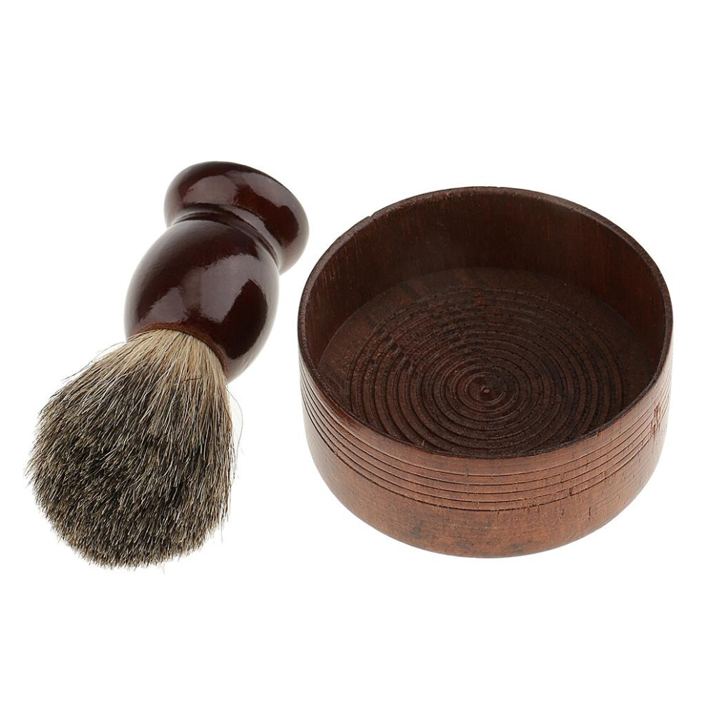 Wooden Men's Shaving Brush with Shave Mug Bowl Barber Beard Soap Cup S