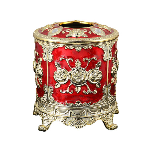 Decorative Enamel Rose Motifs Plastic Tissue Dispenser-Red