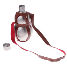304 Stainless Steel Wine Pot Liquor Gourd Hip Flask with Leather Belt