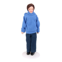Dollhouse Miniature Porcelain Doll Male in Blue Sweater