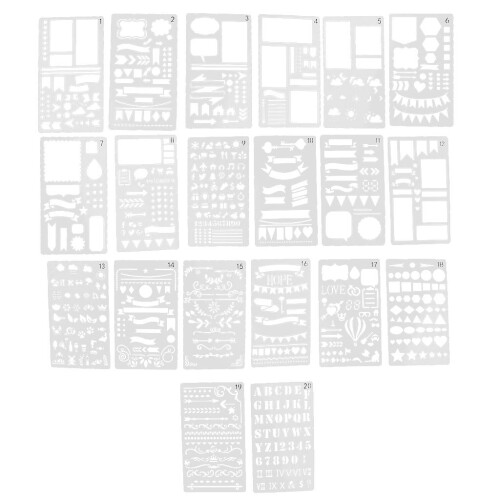 20 Pieces Journal Stencil Plastic DIY Planner Diary Drawing Template S 1