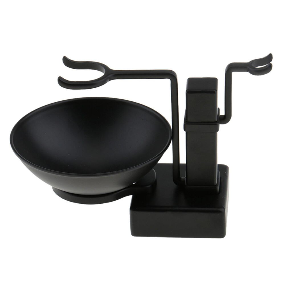 Mens Alloy Shaving Brush Bowl Stand Set Shave Mug Cup Rack Holder Blac
