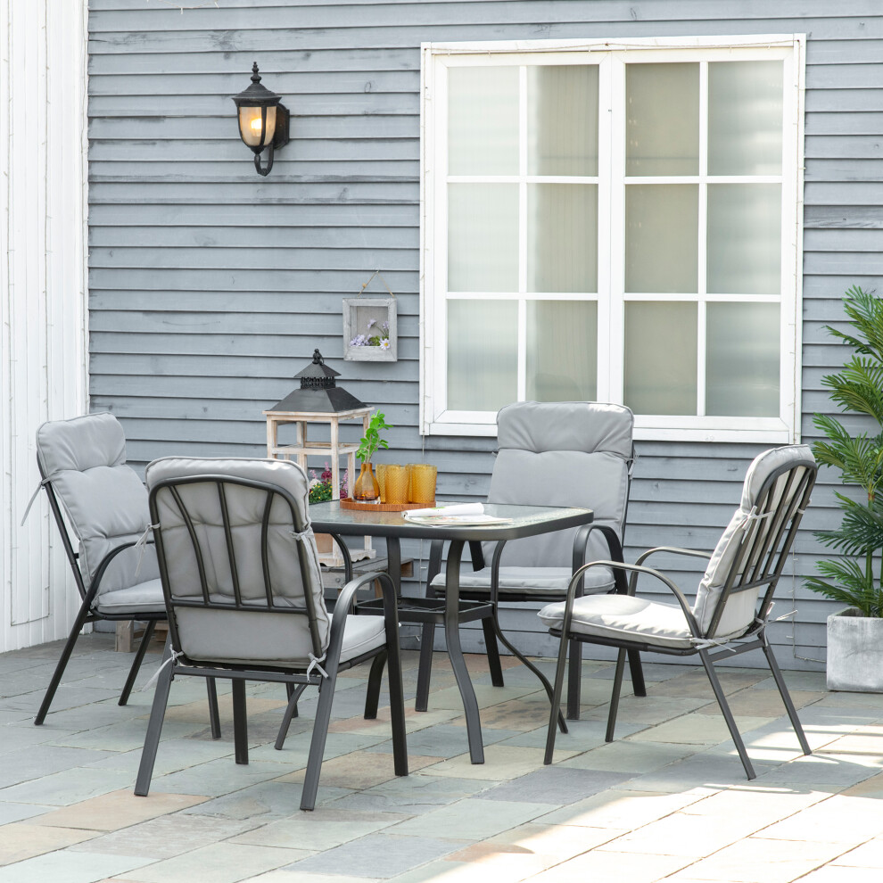 Outsunny Garden Dining Set, Glass Table W/ Umbrella Hole Grey