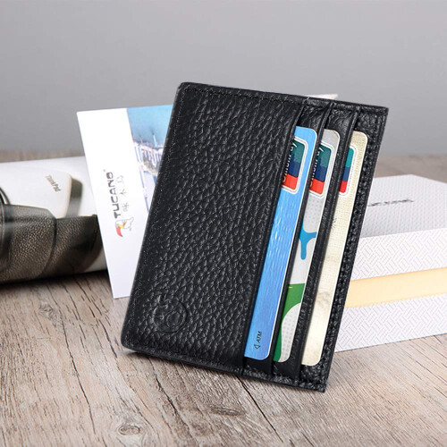 Kartenhalter aus echtem Leder, Etui mit 6 Kartenfächern Black 2