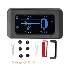 Solcelledrevet USB-opladning TPMS dæktryksmåler vandtæt eksterne sensorer nem at installere automatisk dæmpning LCD-skærm realtidsovervågning