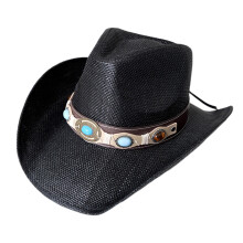 Chapeau de Cowgirl avec ceinture en PU Turquoise, chapeau-Noir