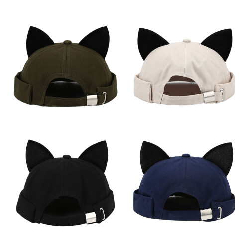Chapeau d'oreille de chat de couleur unie, pliable,-Beige 1