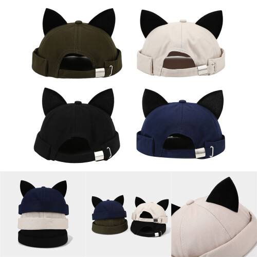Chapeau d'oreille de chat de couleur unie, pliable,-Beige 2