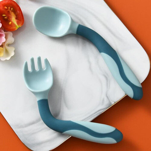 Bendable Training Spoon and Fork  Ergonomic Grip First Stage Learning Set Blue 1