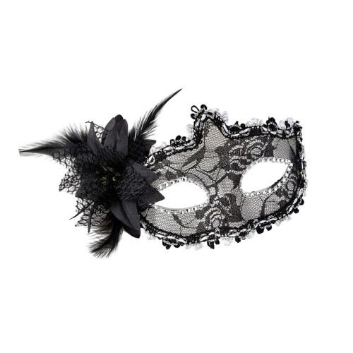Multifunctional Floral Embellished Half Face Mask-Black
