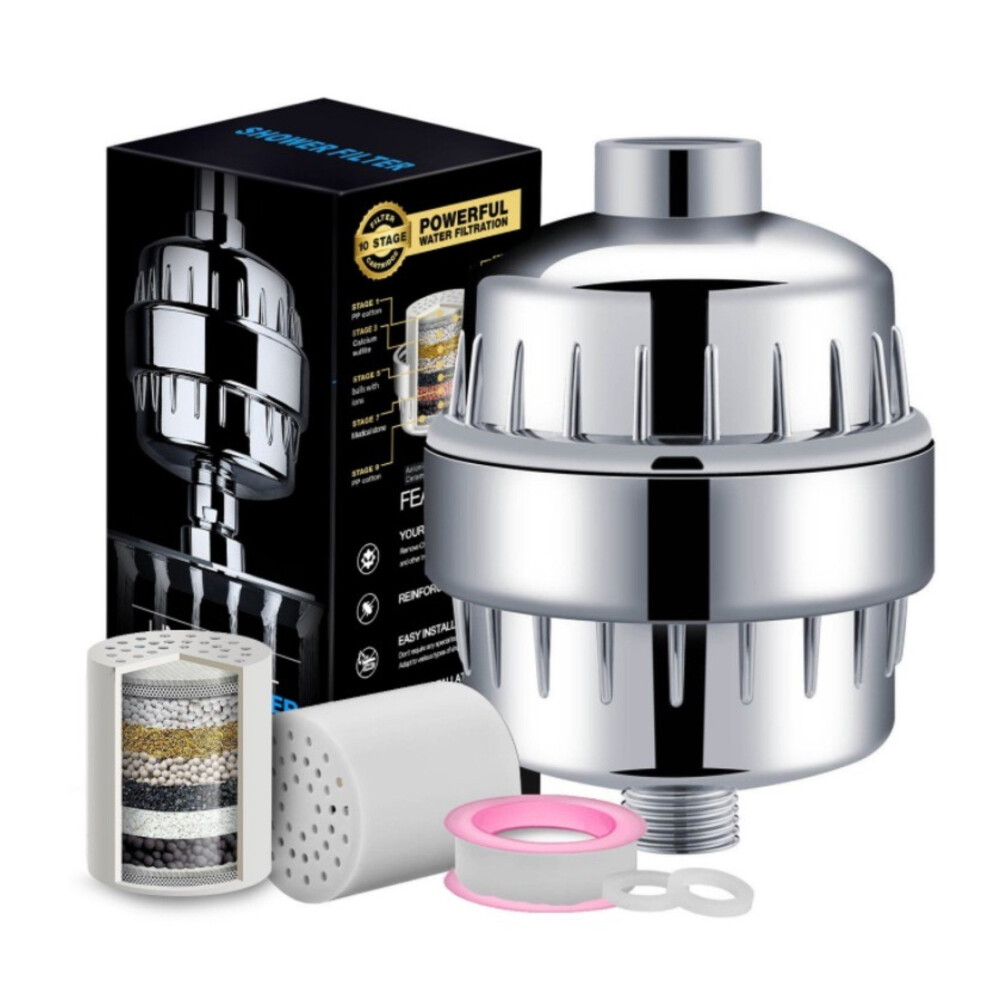Shower Filter 10 Stage Prefilter With 2 Cartridges Removes Chlorine, Heavy Metals, Algae, Balances Ph 9412369710222