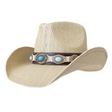 Chapeau de paille tissé à la main, chapeau de protection-Beige
