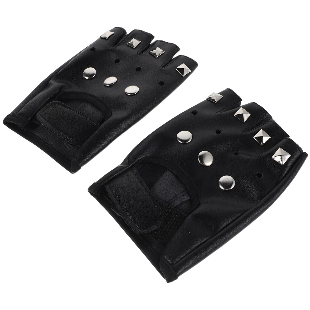 1Pair Punk Metal Rivet Fingerless Gloves For Motorbike And Dance Black 3443924664113