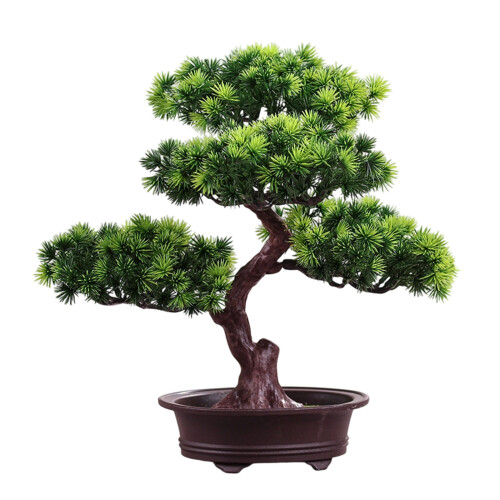 Realistic Plastic Potted Bonsais Decoration-pine green
