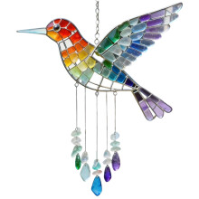 Entspannende Windspiele im Regenbogen-Vogel-Design, die im Licht