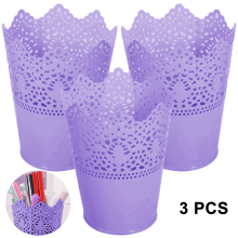 Porte-stylos en fer galvanisé, organiseur de pinceaux de maquillage avec design en maille ajourée et élégante décoration florale