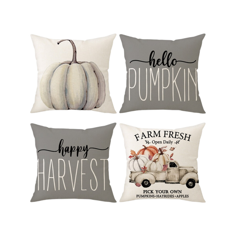 Thanksgiving Pumpkin Linen Cases, 4PCS Set of 18x18 Inch Double-Sided Print Cushion Covers, Easy To Stuff with Hidden Zipper, Multicolor Autumn Decor