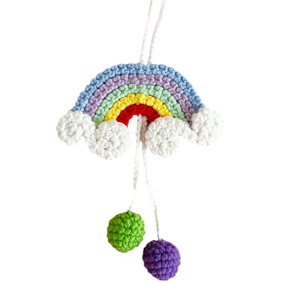 Cute Car Ornaments, Boho Rainbow Daisy Flower Hanging Charm For Car Accs, Aesthetic Car Mirror Decor With Macrame Rainbow For Women Girls 9190834269702