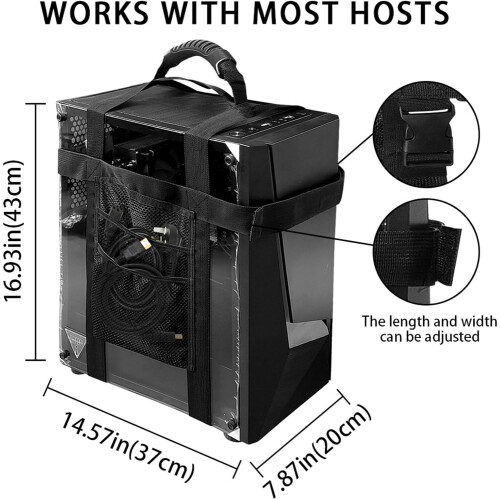 Desktop Computer Tower Carrier Harness  Adjustable Travel Holder with Handle 2