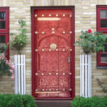 Door Stickers PVC Waterproof 3D Retro Red Door Wallpaper Door Mural 90cm x 200cm