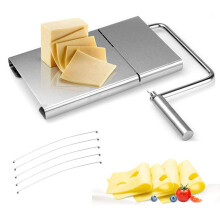 Stainless Steel Wire Cheese Slicer: Cheese Cutter with Board and 5 Replacement Wires for Semi Hard Cheese Butter Sausage